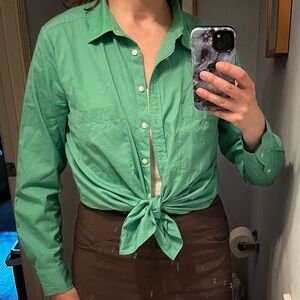 LOFT Green Long Sleeve Button Front Notched Collar Shirt